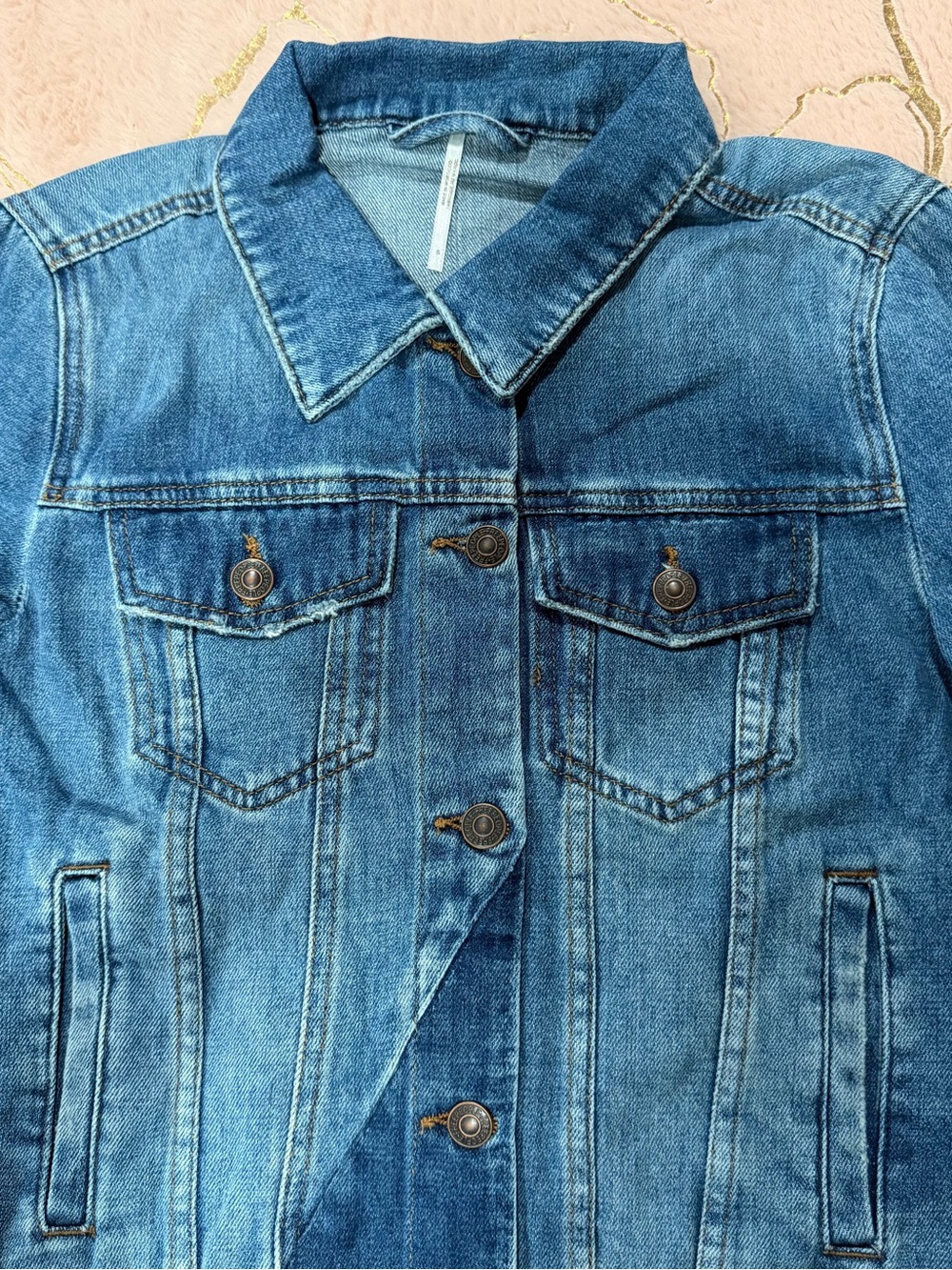 NWT Free People Rumours Classic Blue Denim Jean Jacket in Navy Small S - Picture 4 of 9